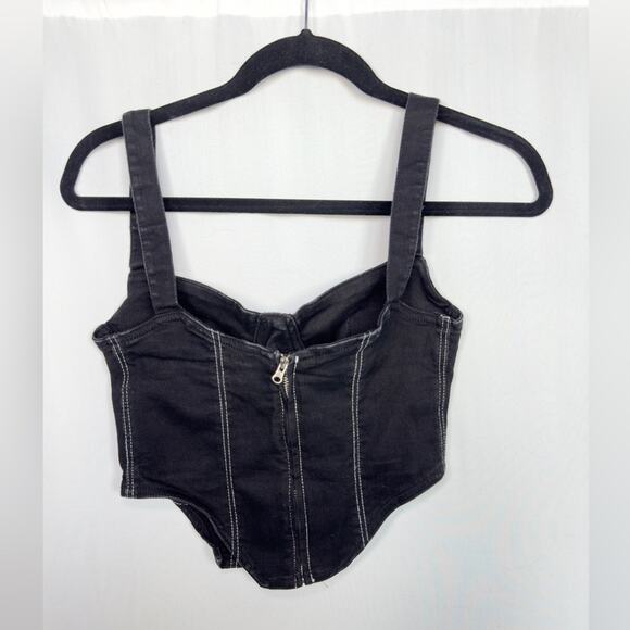 Zara Black Denim Corset Cotton Blend Size Small - Picture 5 of 10